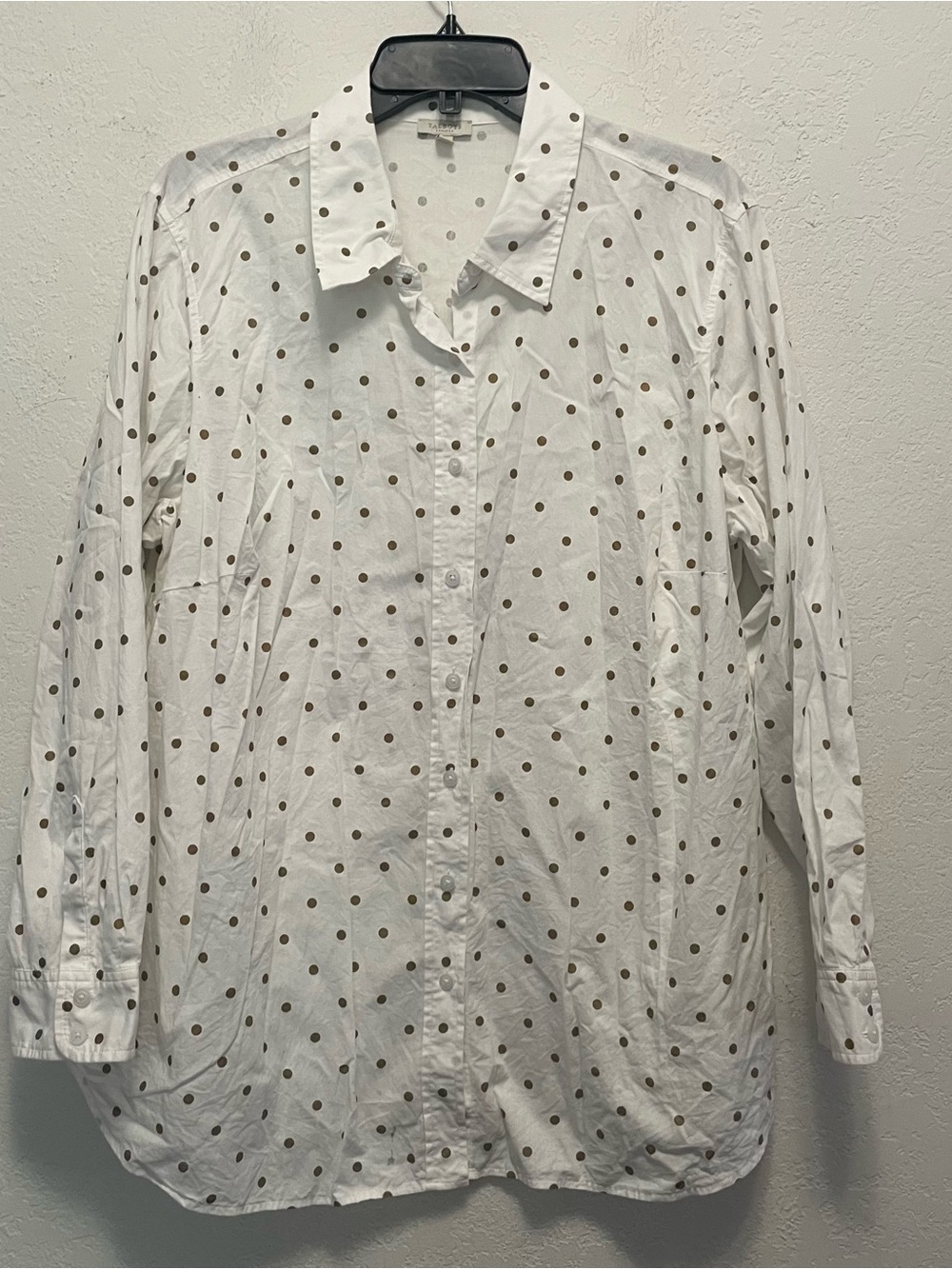 Talbots 100% Cotton White Metallic Polka Dot Button Front Shirt Long Sleeve 2X - Picture 1 of 5
